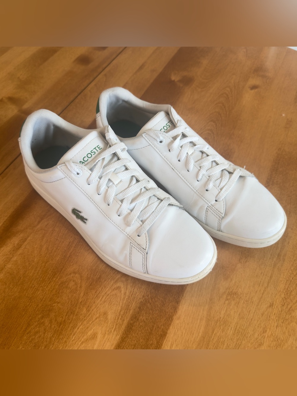 Lacoste White Leather Hydez Low-Top Sneakers Green Croc Logo Men’s 10 - Picture 3 of 16